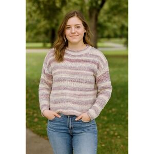 TIME AND TRU Women's Sweater Size M – Striped Knit Pullover Boho Chic Cozy Wintr